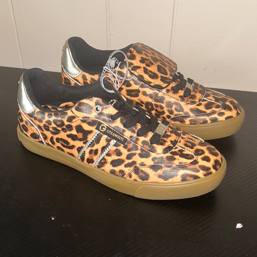 GBG Los Angeles Leopard Print Sneakers with Black and Silver Accents